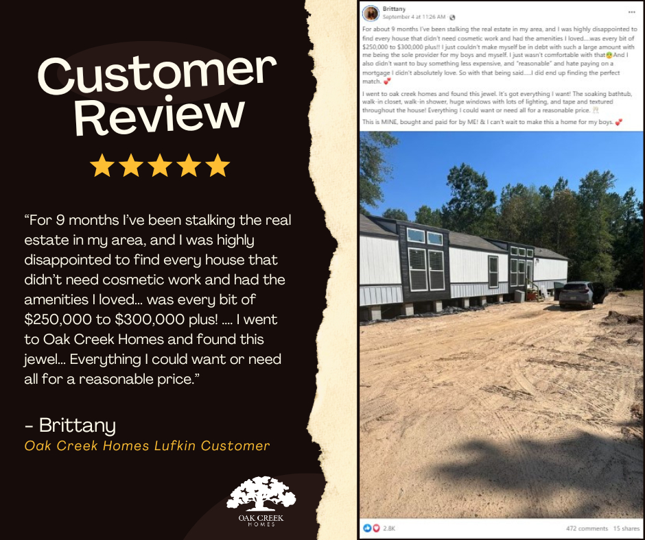 Brittany Oak Creek Homes Lufkin Customer Review Testimonial