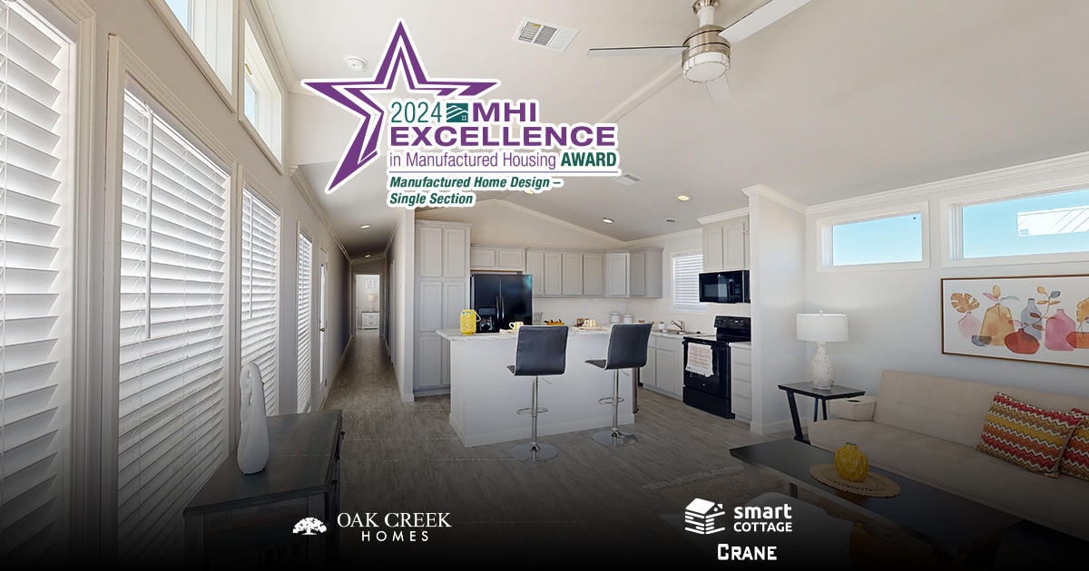 Oak Creek Homes MHI Manufactured Housing Award Winner 2024 - Manufactured Home Design Single-section - Smart Cottage Crane -01