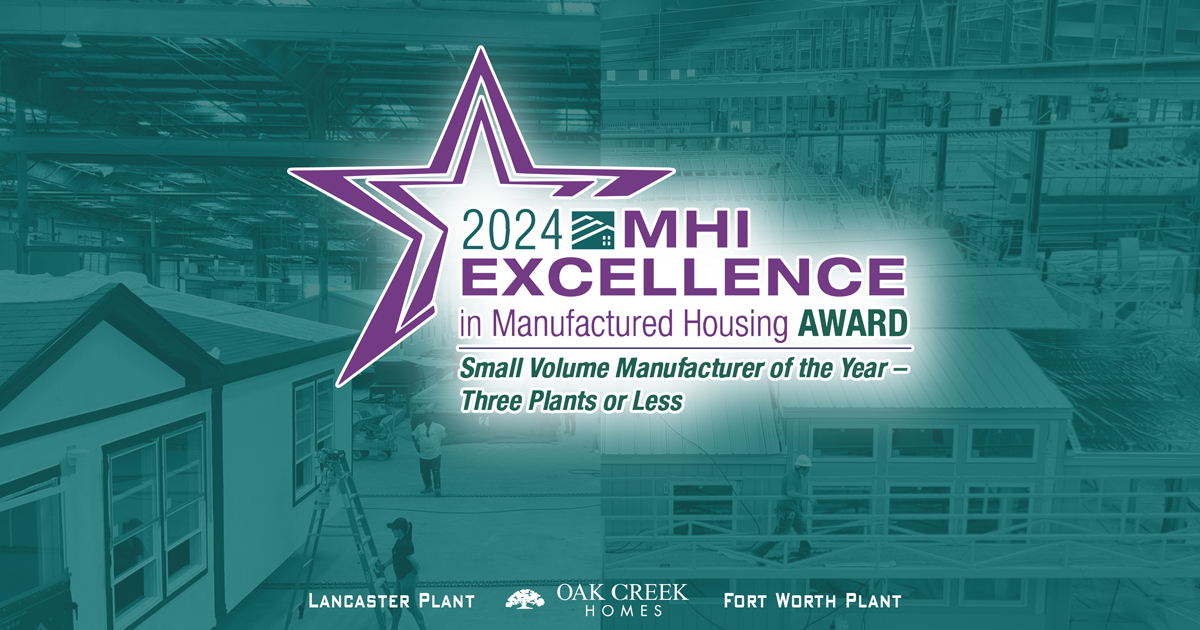 Oak Creek Homes MHI Manufactured Housing Award Winner 2024 - Manufactured Home Design -Small Volume Manufacturer of the Year - Three Plants or Less - 01