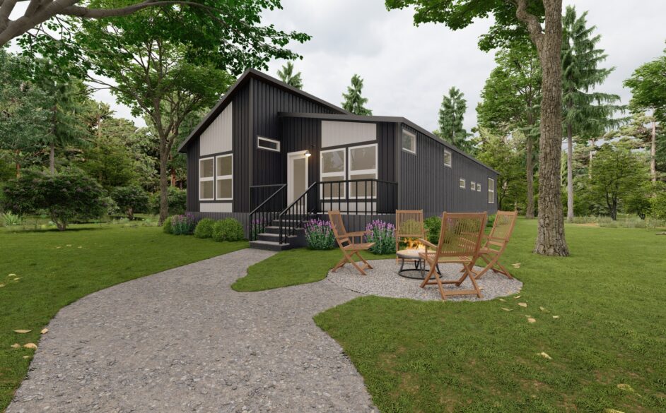 The Vue S58-68M Ft. Worth Day Firepit Exterior Render Shipping Container Home- 01