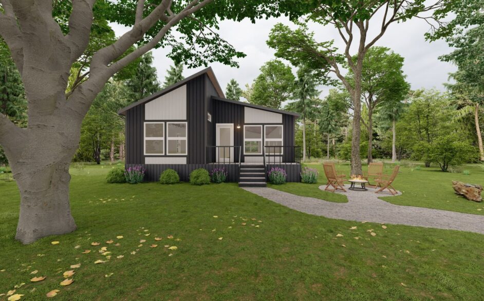 The Vue S58-68M Ft. Worth Day Firepit Exterior Render Shipping Container Home - 02