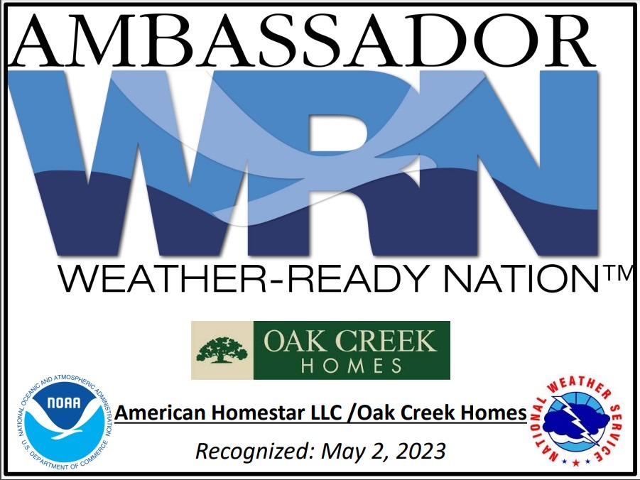 Oak Creek Homes NOAA Weather-Ready Nation Ambassador